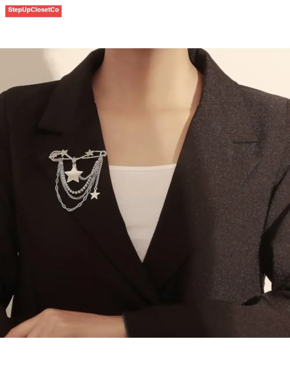 Y2K Paperclip Chain Star Brooch Pin Women Retro Badge Corsage Charm